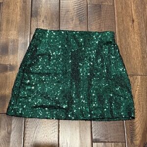 Tipsy Elves Emerald Green Sequin Mini Skirt Women's Size L Holiday‎ NWT